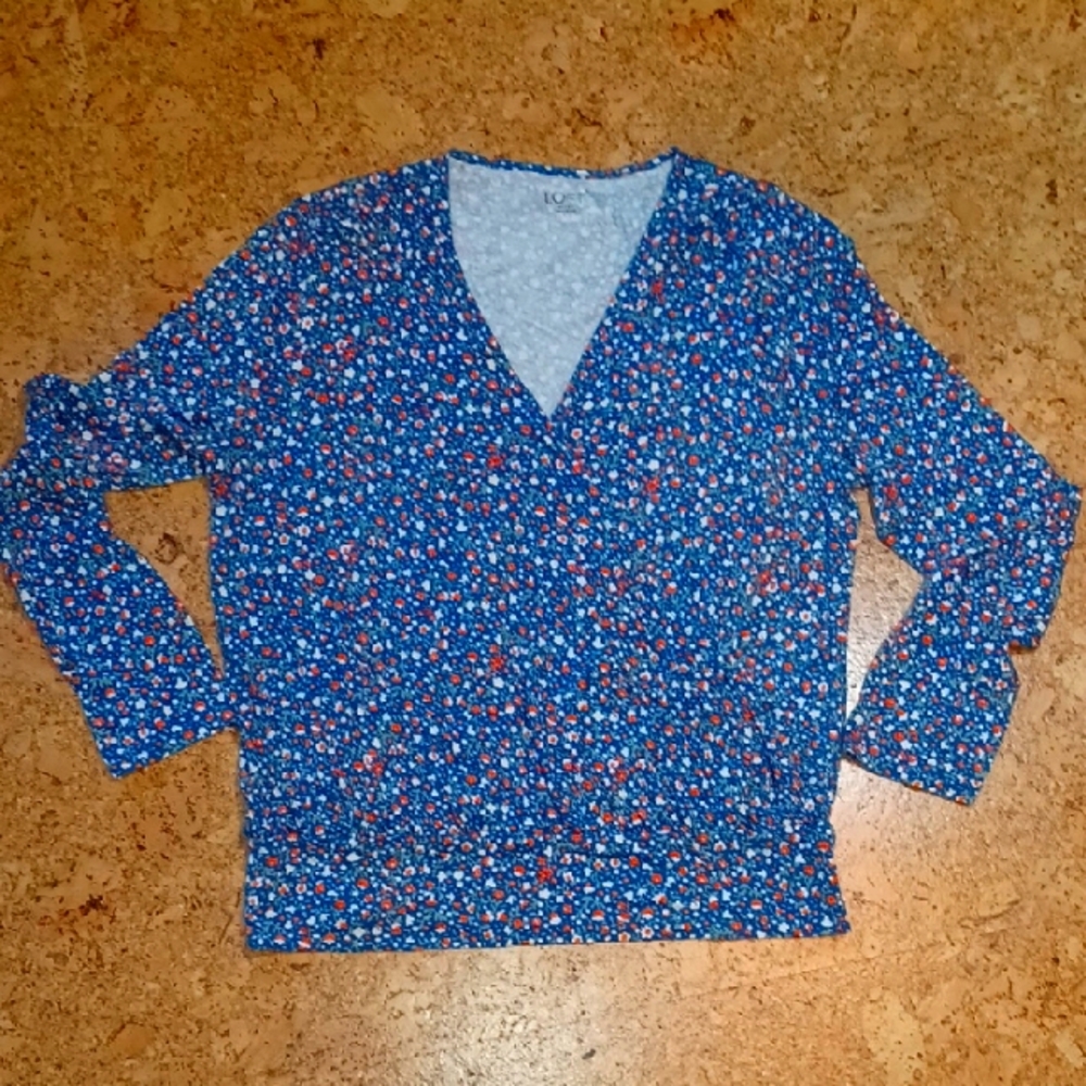 Loft Outlet Women's Long Sleeve Floral Crossover Knit Top Size L